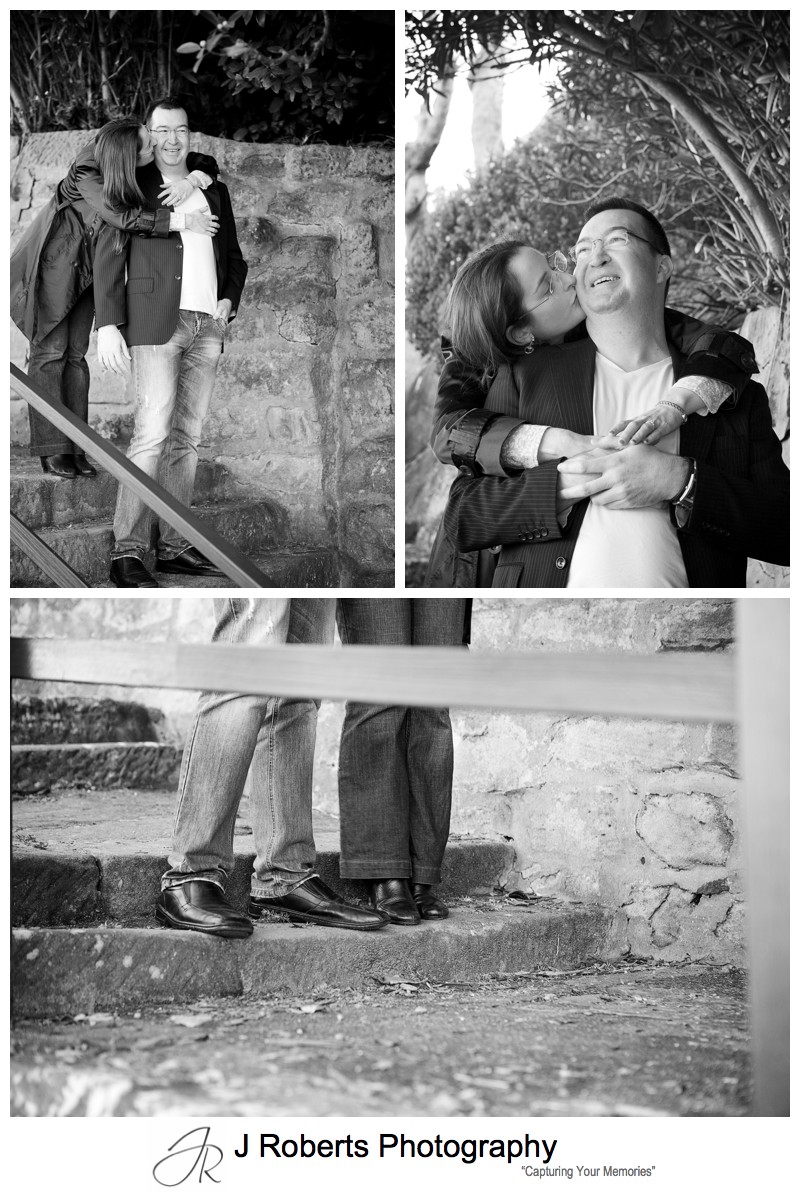B&W portraits of an engaged couple - pre wedding photography sydney